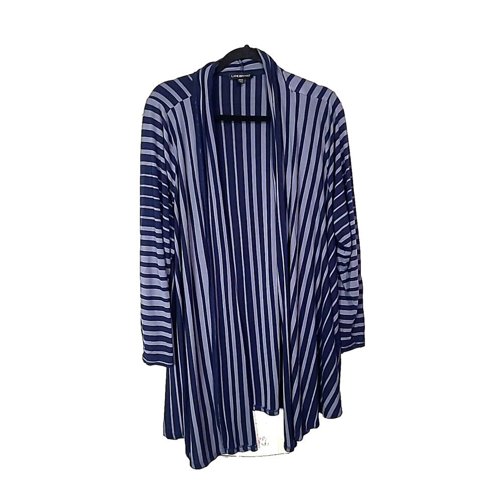 Lane Bryant Navy Blue Striped Open Long Sleeve Cardigan Sweater Womans SZ 22/24